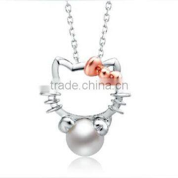 925 Sterling Silver Chain Cat Style Charm Natural Pearl Pendent Necklace photo-2