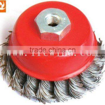 3"twisted knot wire cup brush with nut