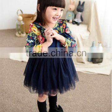 2015 New Autumn Girls Clothes Long Sleeve Flower Print Girl Dress For Party Wedding Children Kids Girl Floral Dress For School photo-3