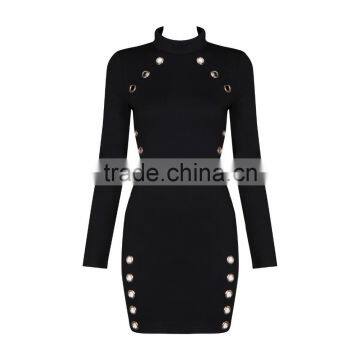 wholesale nice design high quality long sleeve women guangzhou bandage dress 2017