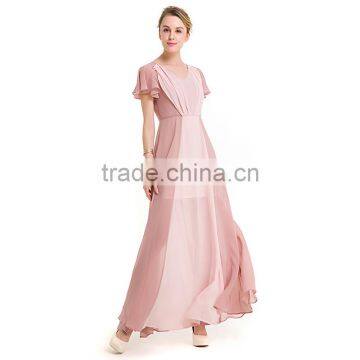 Maxnegio Fashion Pink Maxi Patchwork Chiffon Eveing Dress With Ruffle Women Dress photo-6