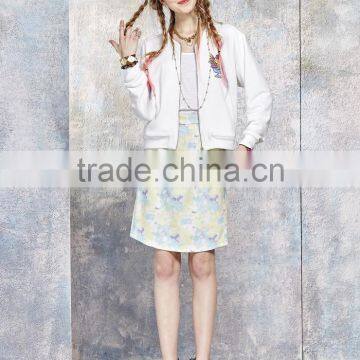 Slim Fit Fancy Printed Custom White Bomber Baseball Jacket for Women photo-4