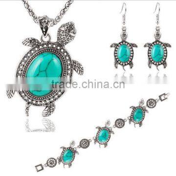 Silver Plated Lovely Fish Family Jewelry Sets Necklace Bracelet Earrings Turquoise Jewelry Sets For Girls photo-2