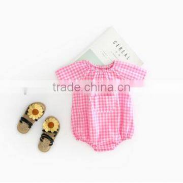 Seersucker Romper And Bonnet Summer Newborn Baby Clothing Set Gingham Clothes photo-5