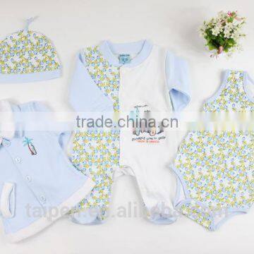 Hot Sale Blue & Green 100% Cotton 4Pcs Winter Clothing New Born Baby Gift Set With Good Quality 4TB1-11 photo-2