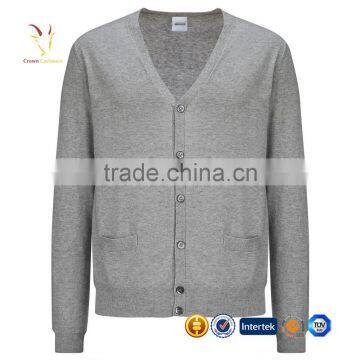 V-Neck Knitted Men Pure Cashmere Sweaters Grey Cashmere Sweater Cardigan