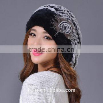 2016 New Genuine Rex Rabbit Fur Hat Knitted Rabbit Fur Cap Real Rabbit Fur Headwear Winter Warm Womens Hat