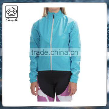 Woman urban road stylish waterproof jacket in blue city cycling cloth