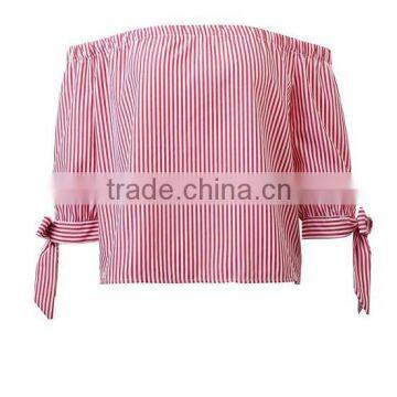 Runwaylover EY2331B New Design 2017 Ladies Fashion Off-Shoulder Stripe Blouse photo-3