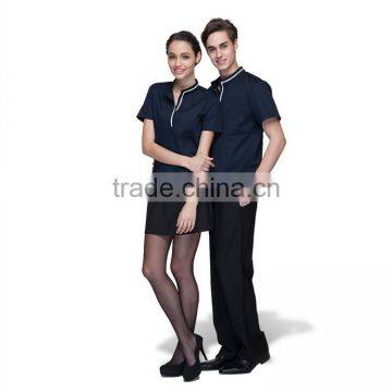 Juqian 2016 Custom Factory Price Latest Stylish Navy Cheap Short Sleeve Summer Unisex Hotel Staff Uniform Designs in China photo-5