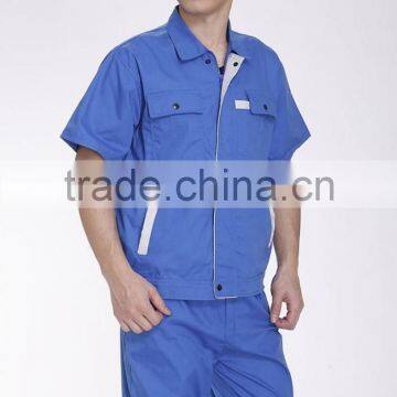 Unisex Blue Polyester Cotton Summer Short Sleeve Work Uniform photo-2