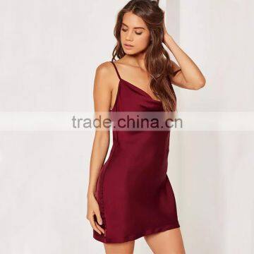 Women's Soft Sexy Silky Cowl Front Cami Style Spaghetti Straps Satin Dress photo-3