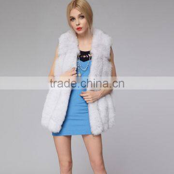 women fluffy quilted effect faux fur vest with Pu panels