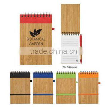 Wooden cover spiral notebook 70grams 70sheets 9*14cm with elasticity with recycle paper pen