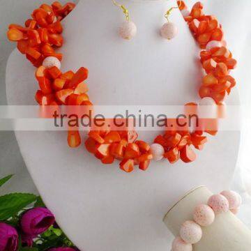 2015 Romantic Handmade Coral Beads Jewelry Set Brides Wedding Jewelry