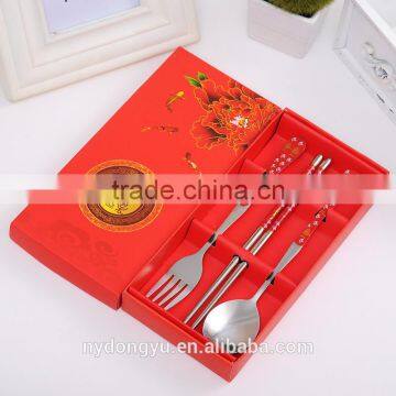 high quality red stainless steel children spoon fork chopstick set /ty kid ceramic spoon chopstic fork set /fancy tableware