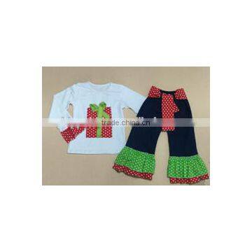 New design girls christmas outfits for gift polkadots ruffle pants with sash baby girl fall winter outfits