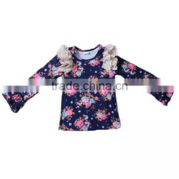 bulk wholesale kids clothing floral pattern t-shirts long sleeve cotton lace boutique girls t-shirts