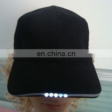 Front bill and back Strap built-in leds baseball cap Custom brass or metal buckle back baseball cap