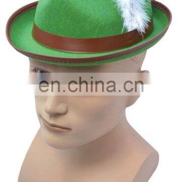 Latest design oktoberfest hat green tyrolean hat with a white feather OH2146