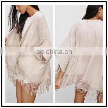 spring summer Autumn Women Blouse Fringe Plus Size Chiffon Poncho tassel kimono cardigan