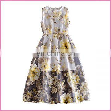 beautiful floral printed organza fashion dress outside long inside short lining sleeveless dress