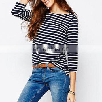 Moda ropa mujer casual stripe cotton t-shirt