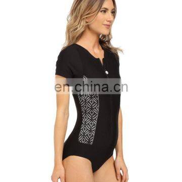 Wholesale Professional Conservative Swimwear Young Women Athletic Zip up Swimsuit Short Sleeve photo-4