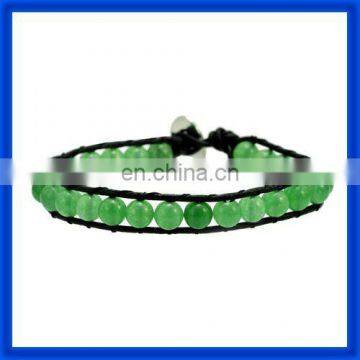 new 2014 Peridot Beaded Double Leather Wrap Bracelet&Button TPCL144#