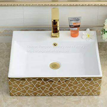 Modern design ceramic golden gilding basin