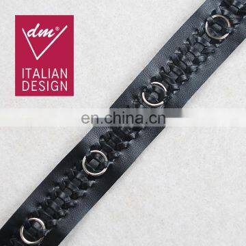 Top hot design fashion black braided PU with metal eyelet trim tape