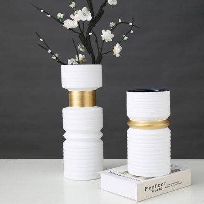 Thread Drawing Gold And Black White New Chinese Ceramic Crafts Vase For Office