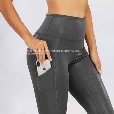 High Strength Sports Yoga Leggings With Pockets Women Workout Shiny Pants photo-2