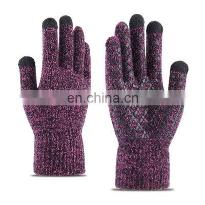 Cold Weather Knitted Gloves Unisex Autumn Winter Thick Plush Warm Gloves Touch Screen Silicone Non-Slip Skiing Gloves photo-5