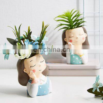 Hot Green Plant Decorated Cartoon Boy Resin Flowerpot Decoration photo-4