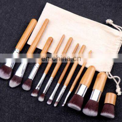 11pcs bamboo brush Cosmetic Brush Set with Natural Gunny bag