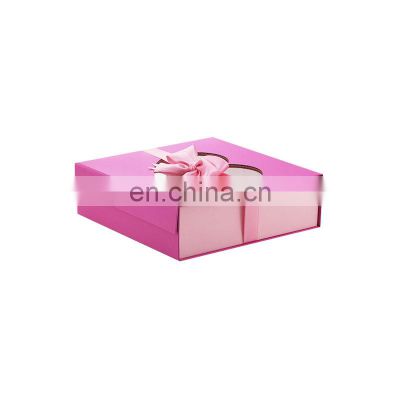 Custom high quality luxury pink folding flat magnetic flap gift boxes with ribbon