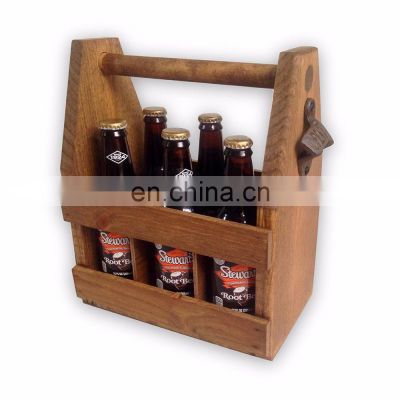 Brown 6 Package Box Custom Logo Custom Wooden Box Beer caddy