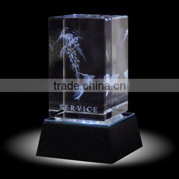 3D crystal block with light base wholesale engravable gifts