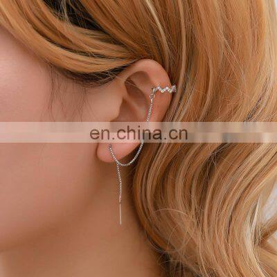 1PC Ear Clip Long Tassel Earrings for Women 2021 Zircon Ear Cuff Earring Ear Line Fashion Jewelry Gift