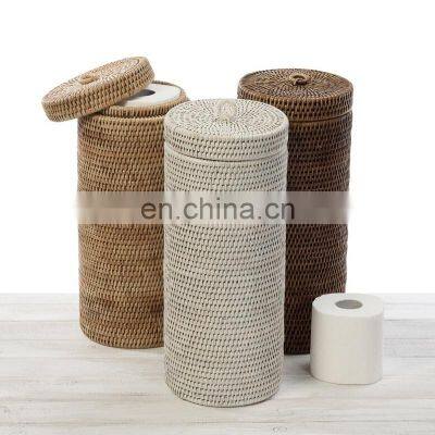 Rattan Cylinder Toilet Roll Holder Bathroom Storage Paper Holder Woven Natural vietnam cheap wholesale