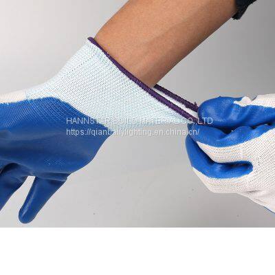 White Nylon work Gloves with blue Nitrile Coated Work Gloves