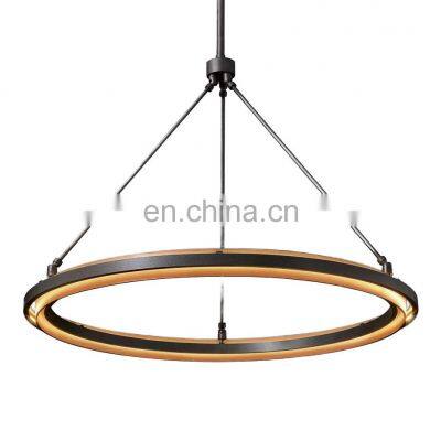 Modern minimalist circular square industrial black metal chandelier suitable for ceiling hanging lighting in family hotels