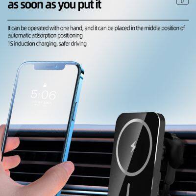Carregador sem fio para celular de 15W, material do quadro central em liga de alumínio, suporte para celular magnético para ventila??o de carro