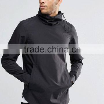 2016 Autumn Long Sleeve Men Black Shirt With Elasticated Funnel Neck In Regular Fit