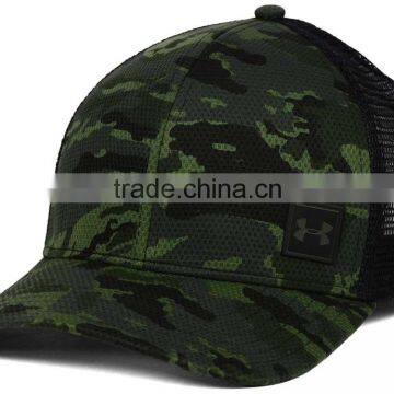 Guangjia High Quality Camo Hat Leather Patch 6 Panel Curved Brim Mesh Cap Bulk photo-2