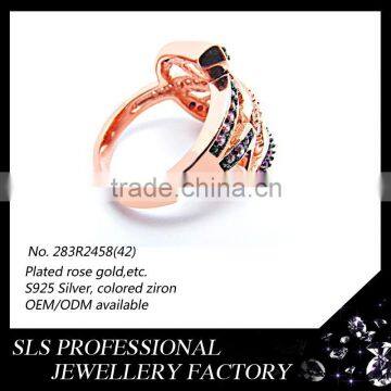 2015 new design rose gold with colorful zircon rings nice antique indian costume jewellery-SLS -