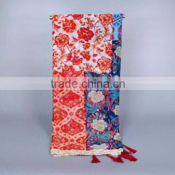Wholesale New Lady Fashion Patch Printed Cotton Scarf With Tassel