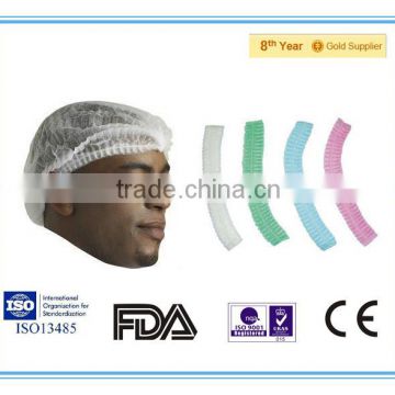 Non woven disposable head cover and clip striped crimped caps with single and double elastics for daily,medical and surgical use