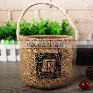 factory cheap basket style jute storage bag with handle